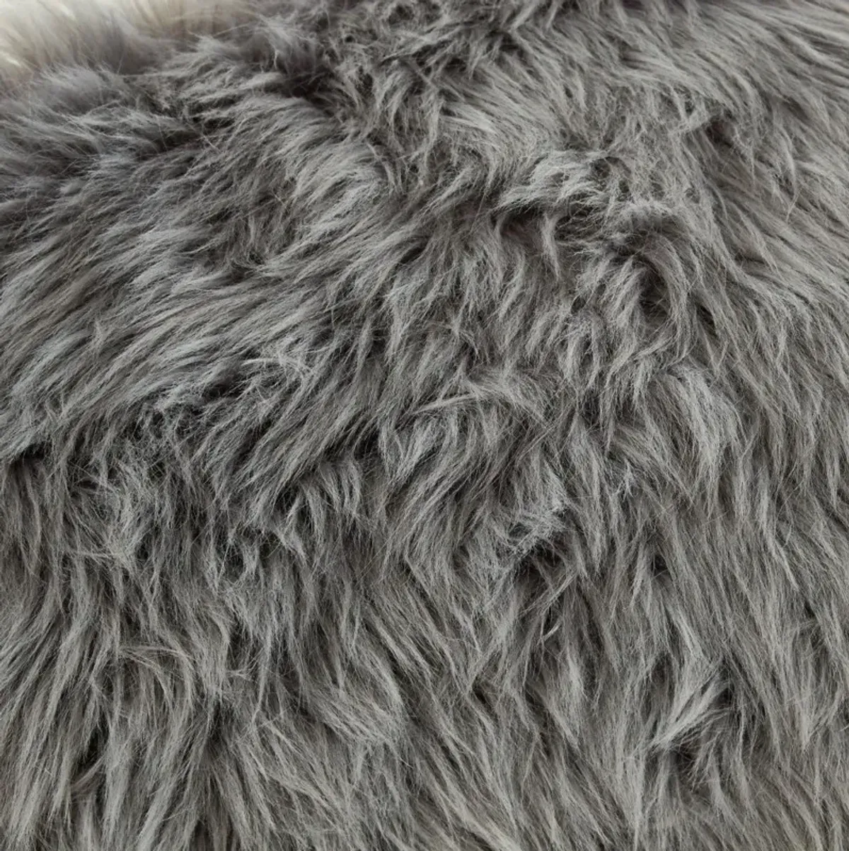 Faux Fur Ottoman - Gray / Silver