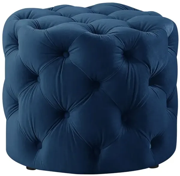 Velvet Tufted Round Ottoman - Navy Blue