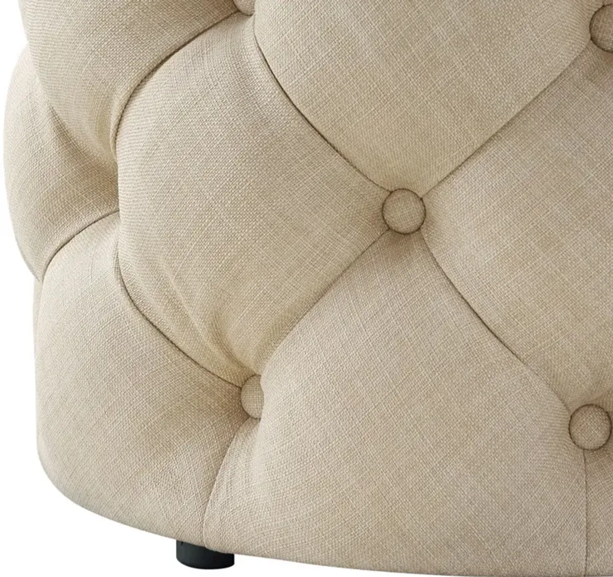 Linen Tufted Round Ottoman - Beige