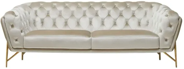 Velvet Chesterfield Sofa With Gold Legs - Beige