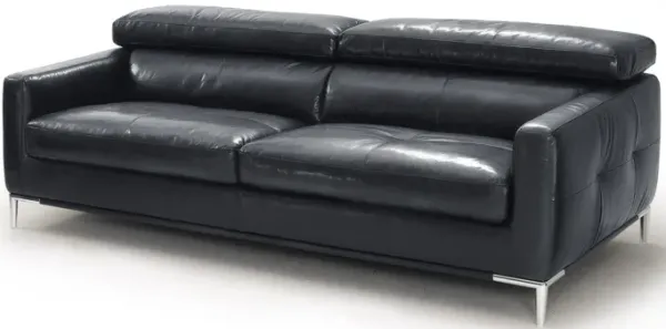 Genuine Leather Sofa With Silver Legs - Black