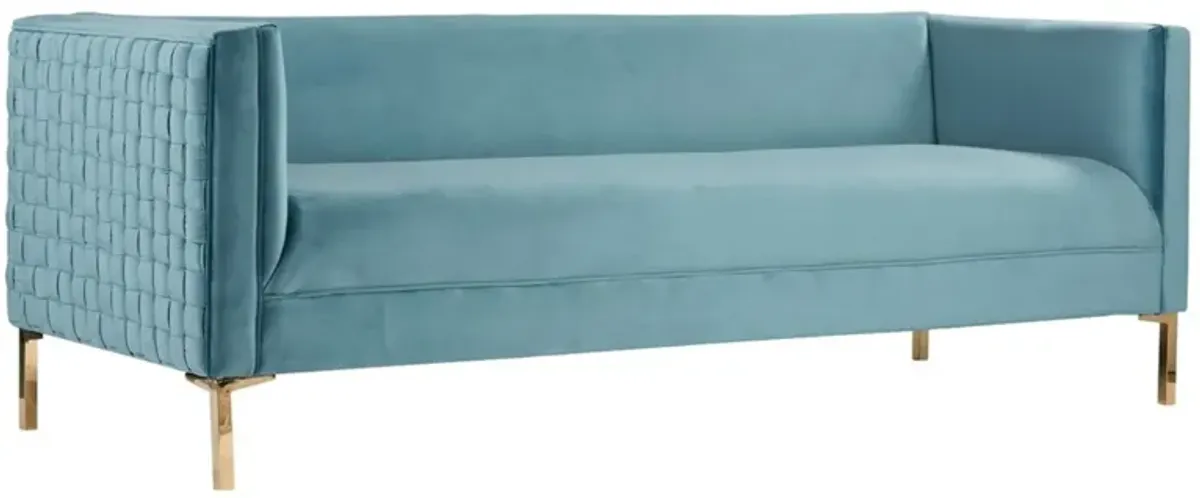 Velvet Sofa With Gold Legs - Teal Blue