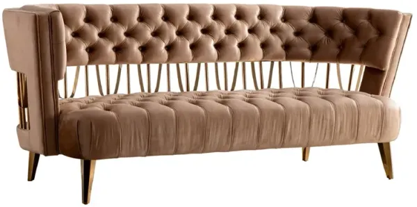 Tufted Velvet And Gold Open Back Sofa - Beige