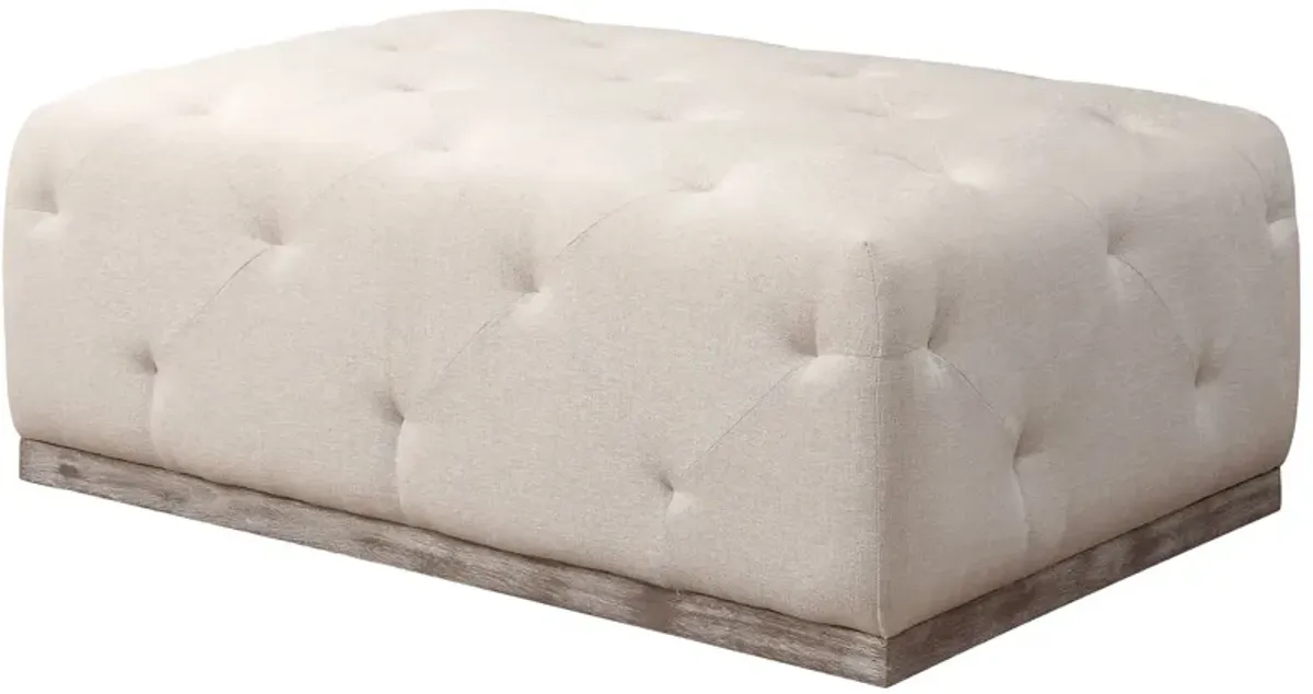 Velvet Tufted Cocktail Ottoman - Ivory / Brown