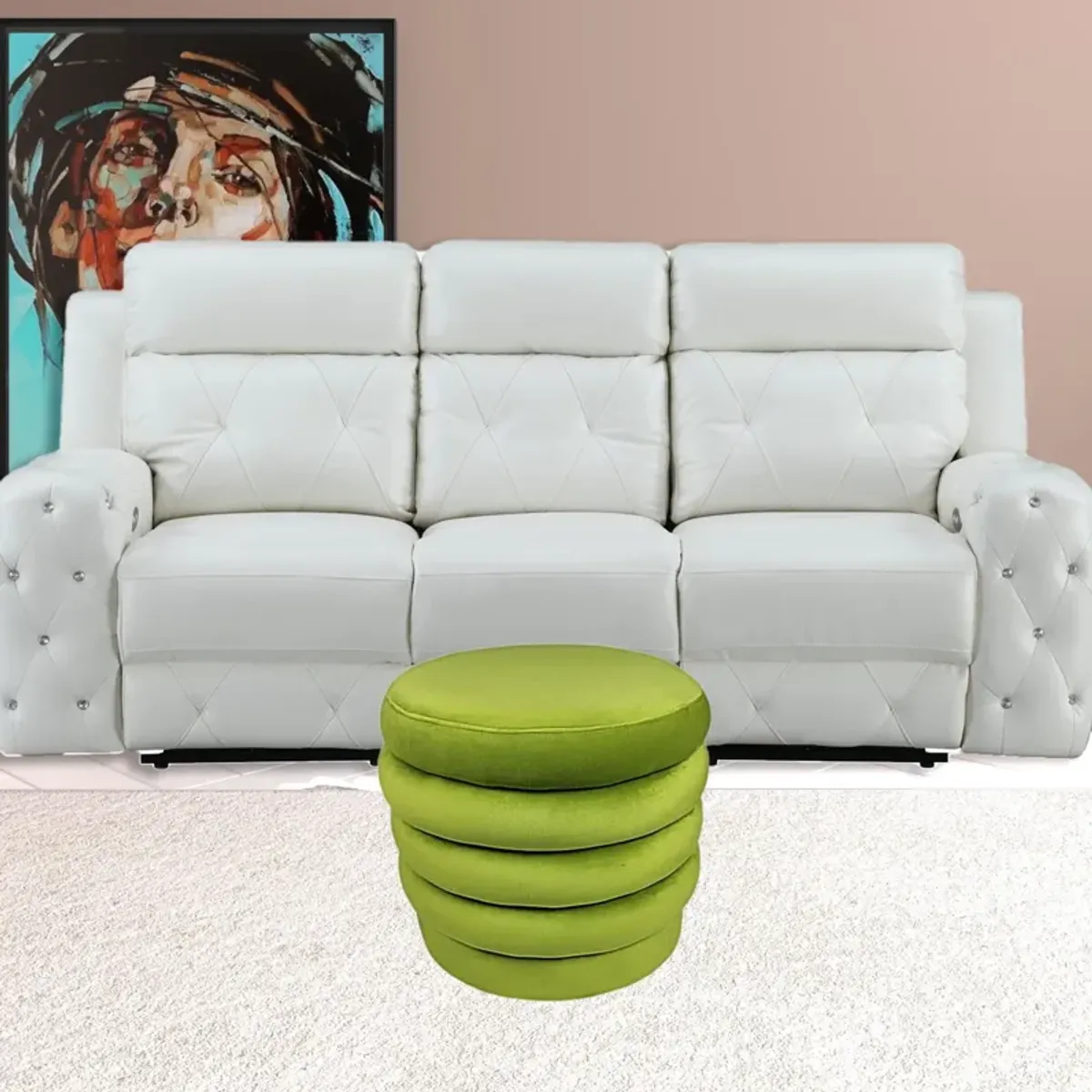 Velvet Tufted Round Cocktail Ottoman - Green