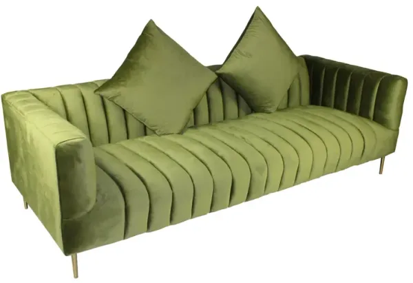Moss Velvet Sofa With Two Toss Pillows - Green / Gold