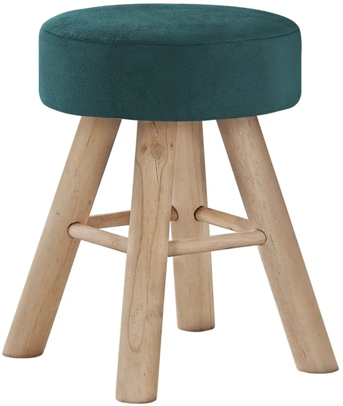 Velvet Round Ottoman - Teal Blue / Natural