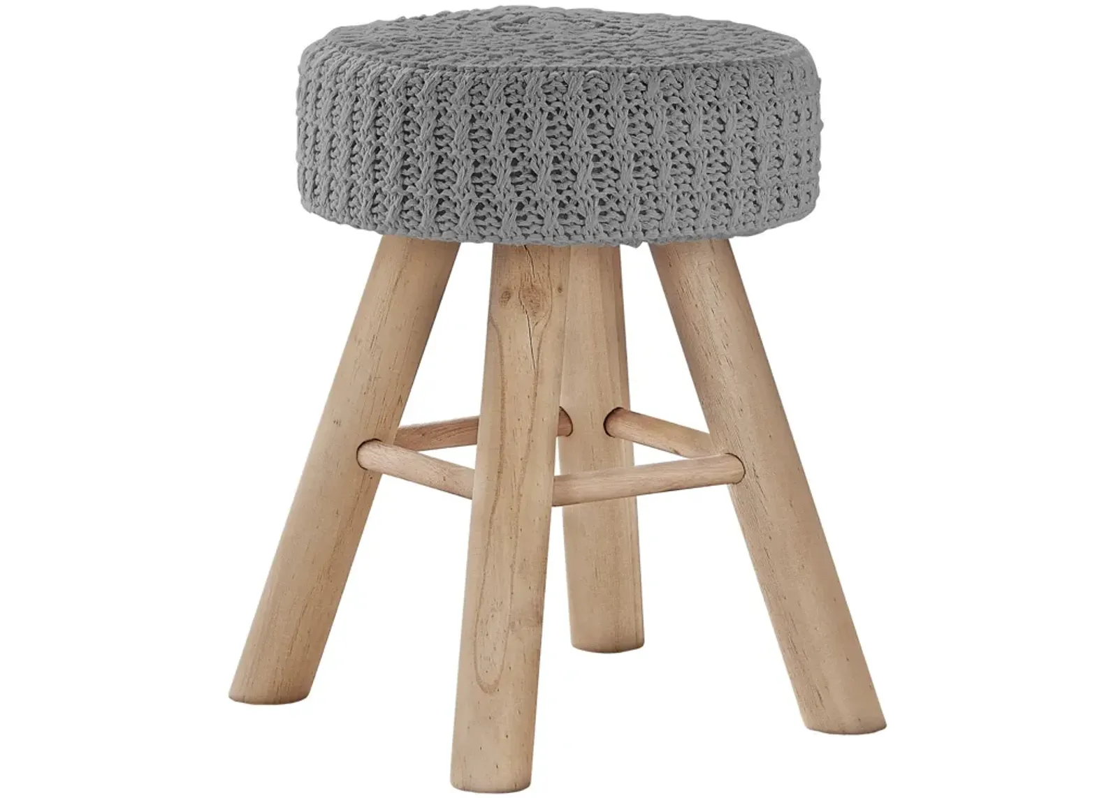 Cotton Blend Round Ottoman - Gray / Natural