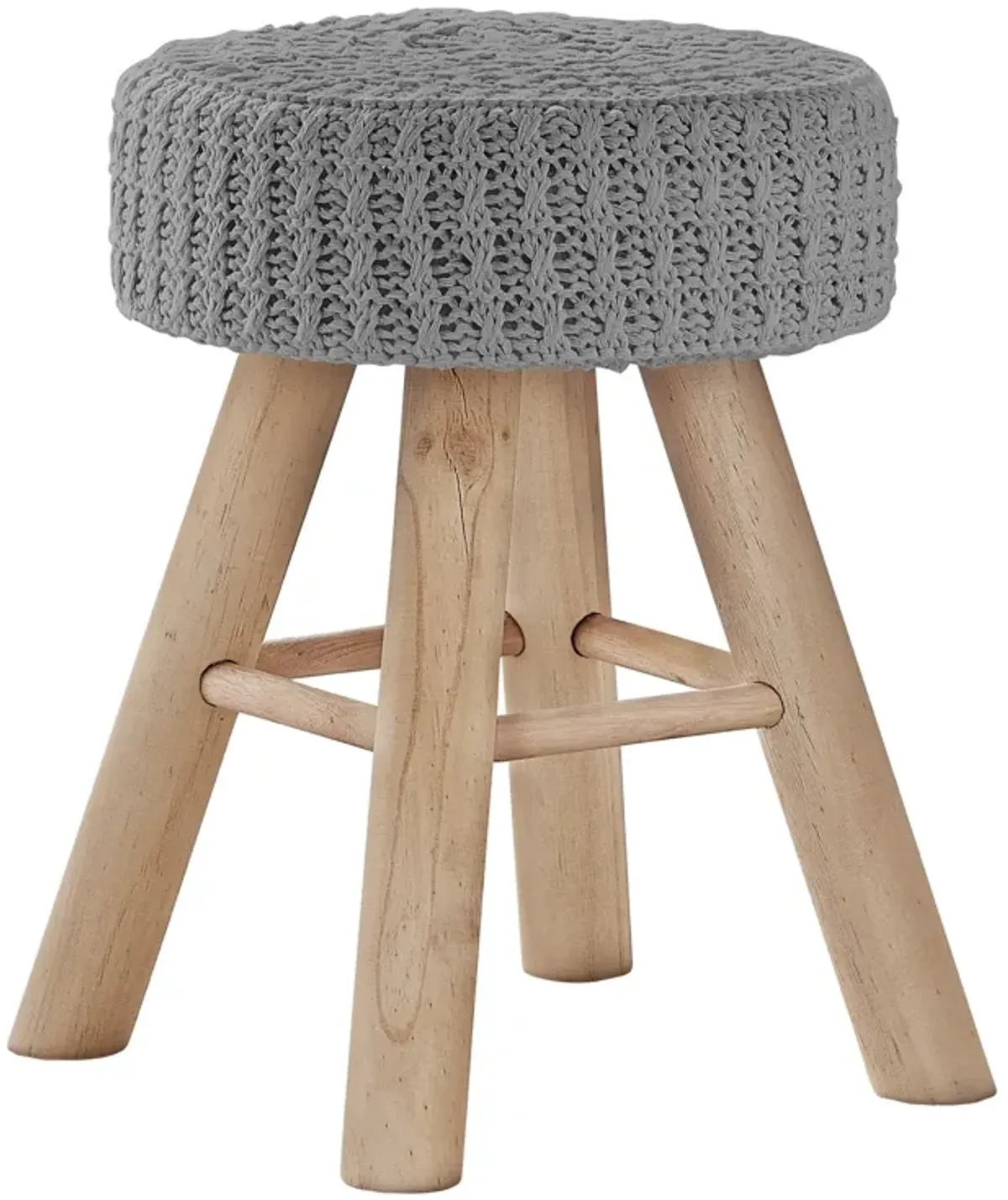 Cotton Blend Round Ottoman - Gray / Natural