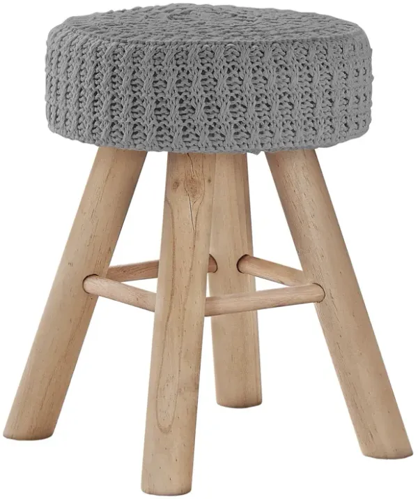 Cotton Blend Round Ottoman - Gray / Natural