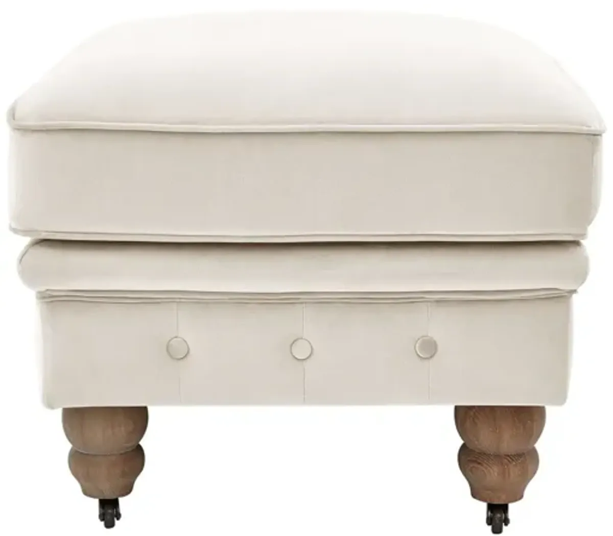 Velvet And Natural Rolling Tufted Cocktail Ottoman - Beige