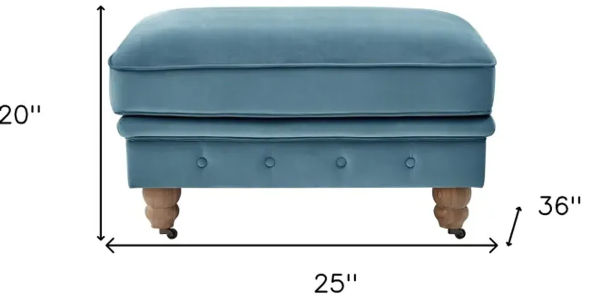 Velvet Rolling Tufted Cocktail Ottoman - Teal Blue / Natural