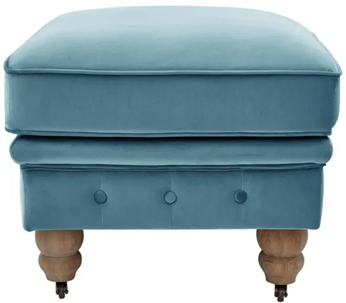 Velvet Rolling Tufted Cocktail Ottoman - Teal Blue / Natural