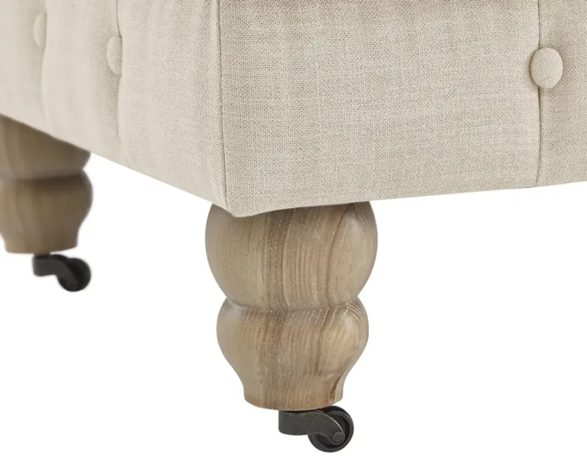 Linen And Wood Brown Rolling Tufted Cocktail Ottoman - Beige