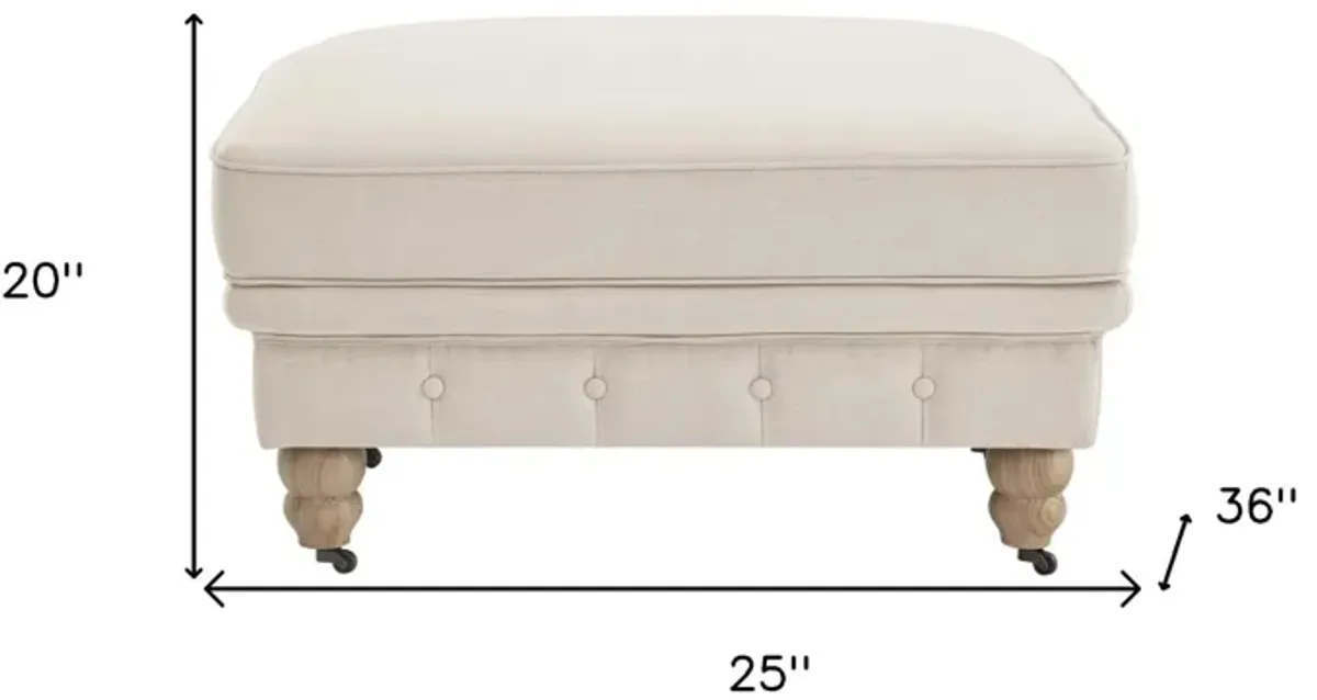 Linen And Wood Brown Rolling Tufted Cocktail Ottoman - Beige