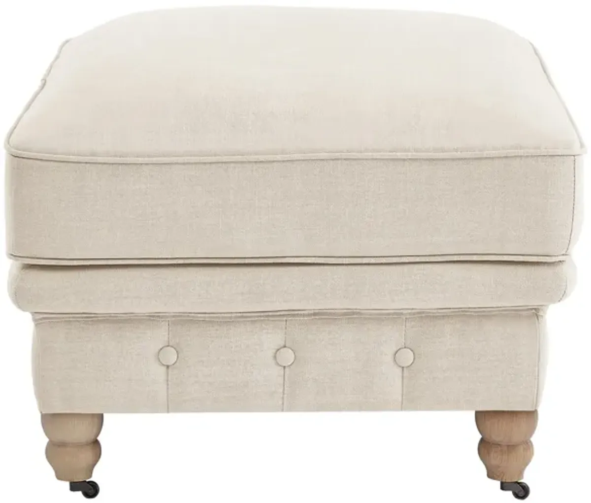 Linen And Wood Brown Rolling Tufted Cocktail Ottoman - Beige