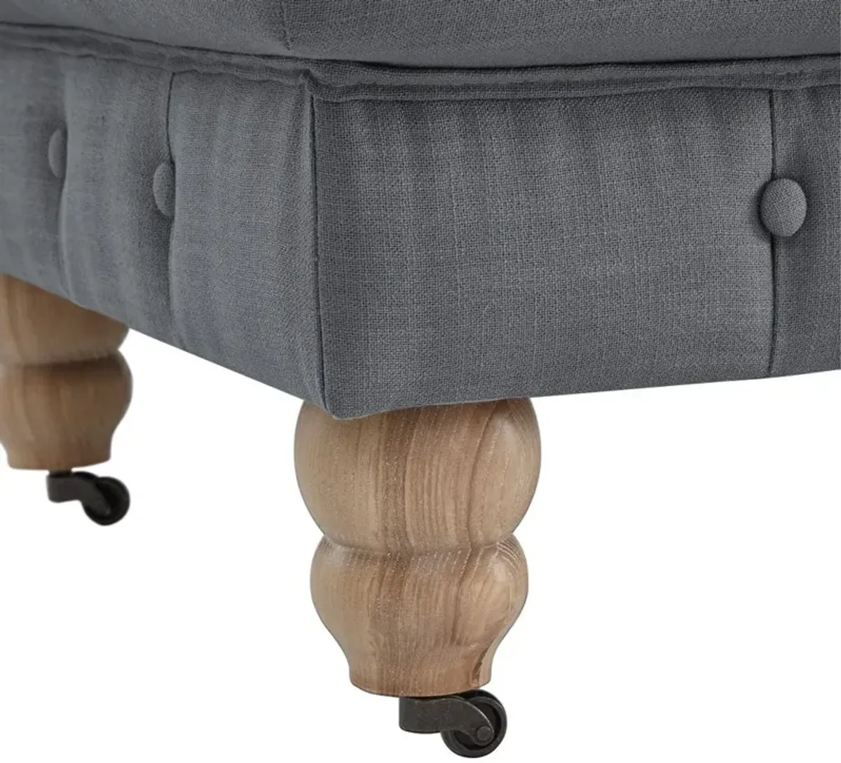 Linen And Natural Rolling Tufted Cocktail Ottoman - Gray