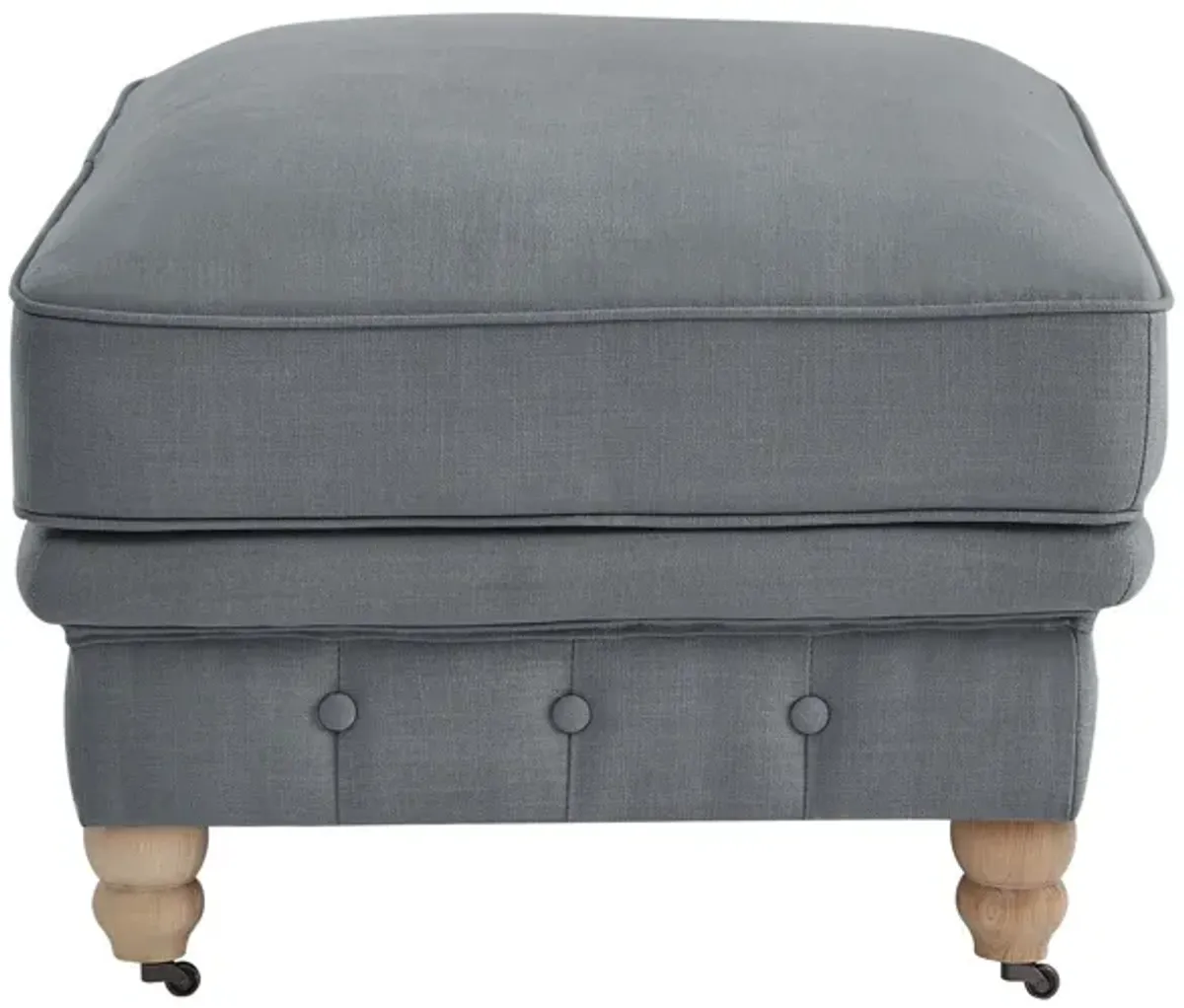 Linen And Natural Rolling Tufted Cocktail Ottoman - Gray