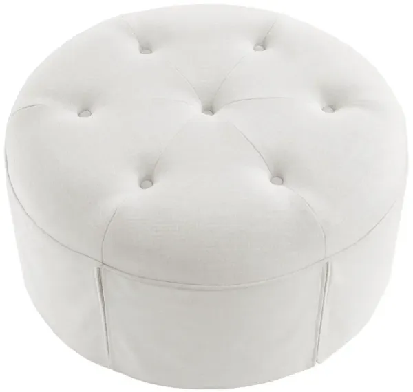 Linen Tufted Round Cocktail Ottoman - White