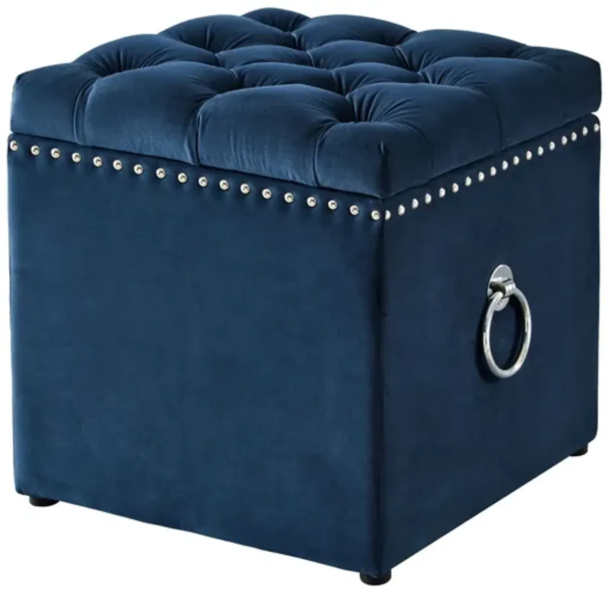 Velvet Tufted Storage - Navy Blue / Black