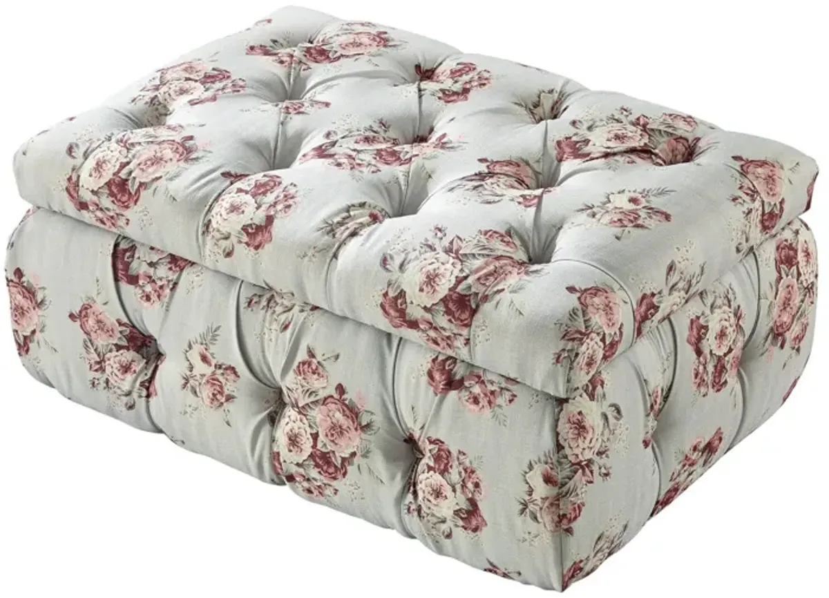 Linen Tufted Floral Storage - Pink