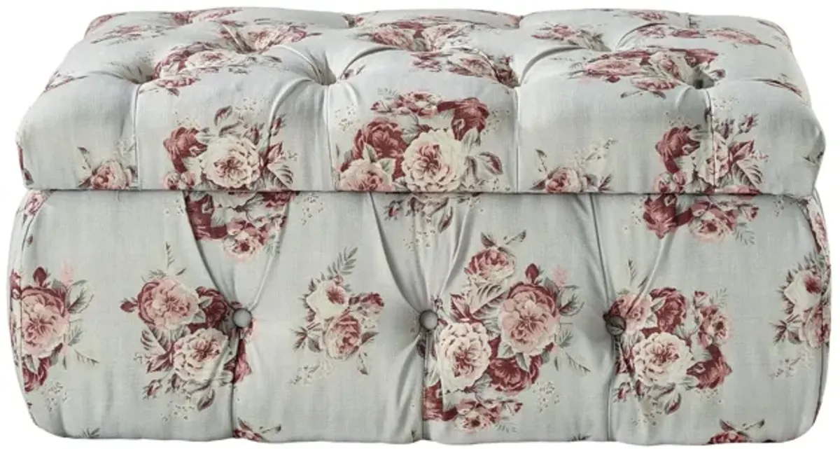 Linen Tufted Floral Storage - Pink