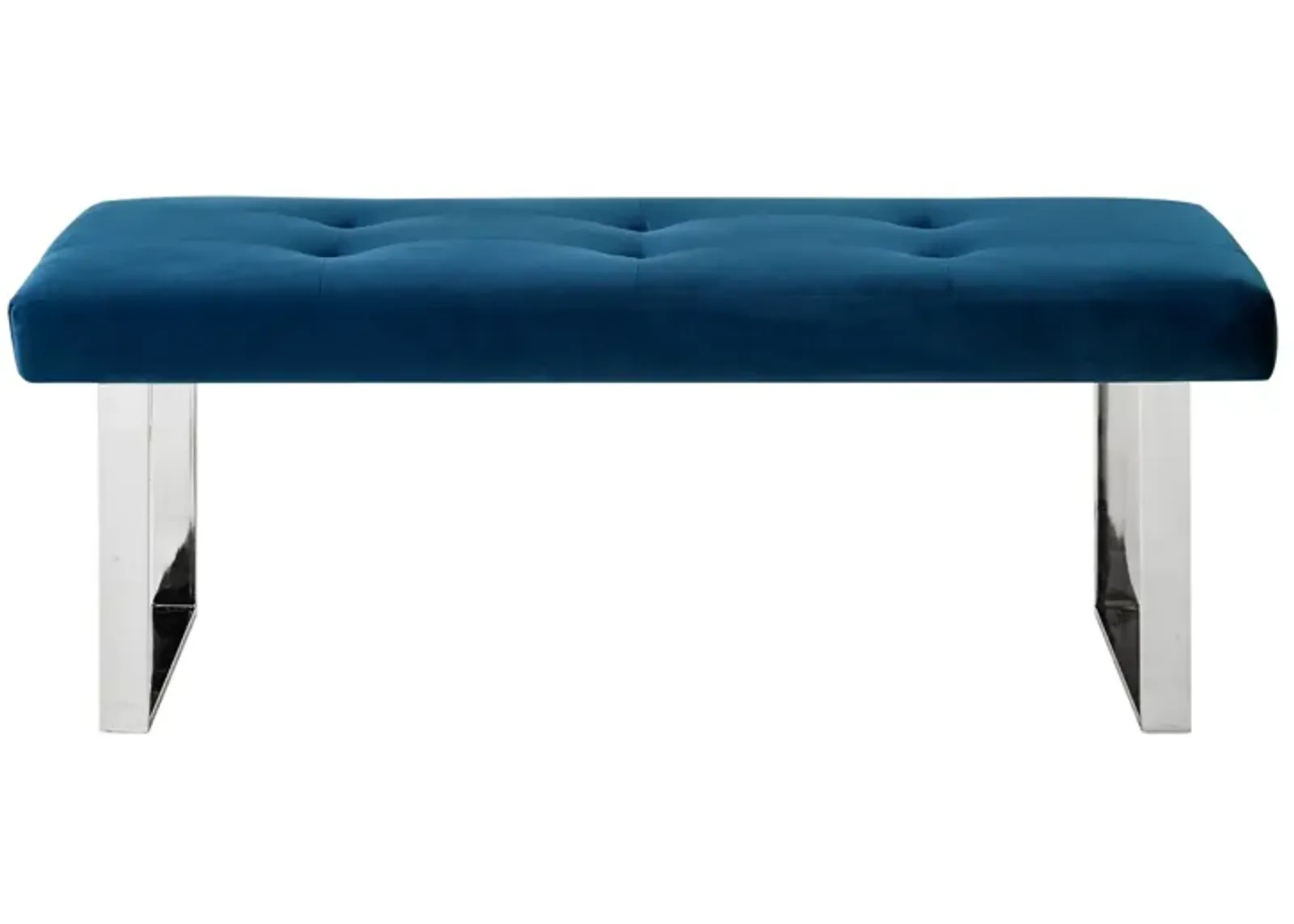 Upholstered Velvet Bench - Silver / Navy Blue