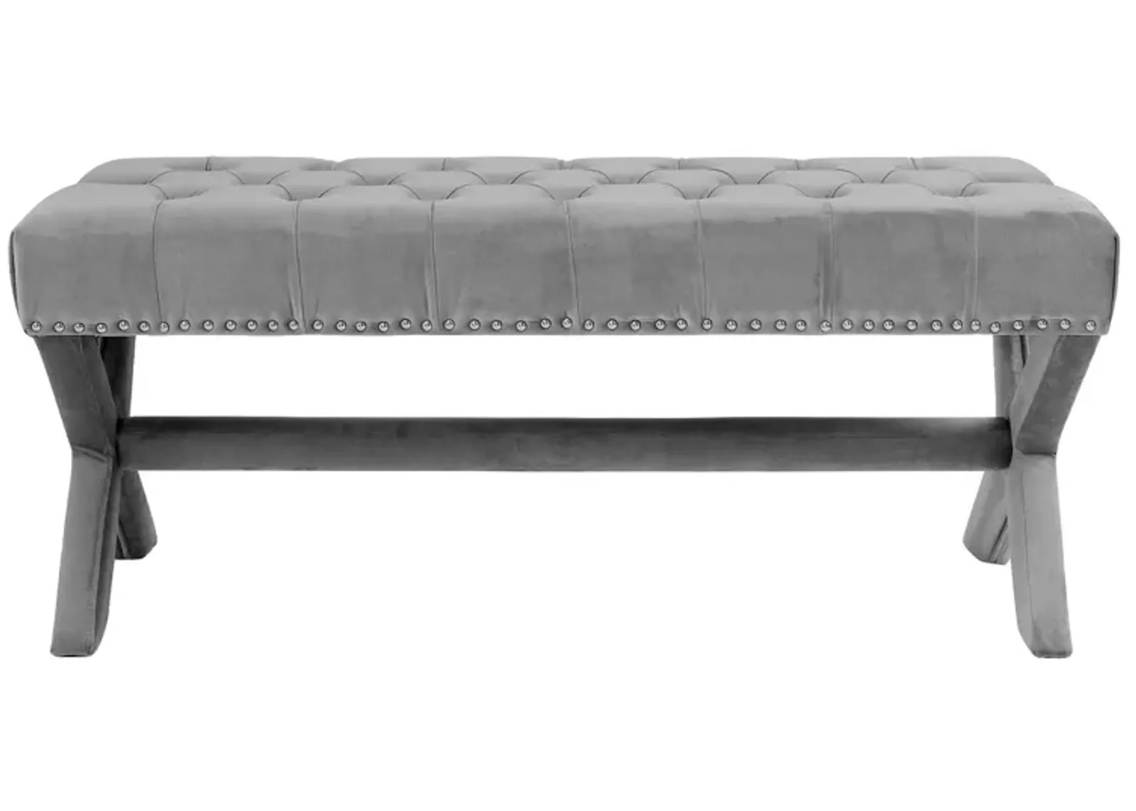 Upholstered Velvet Bench - Gray