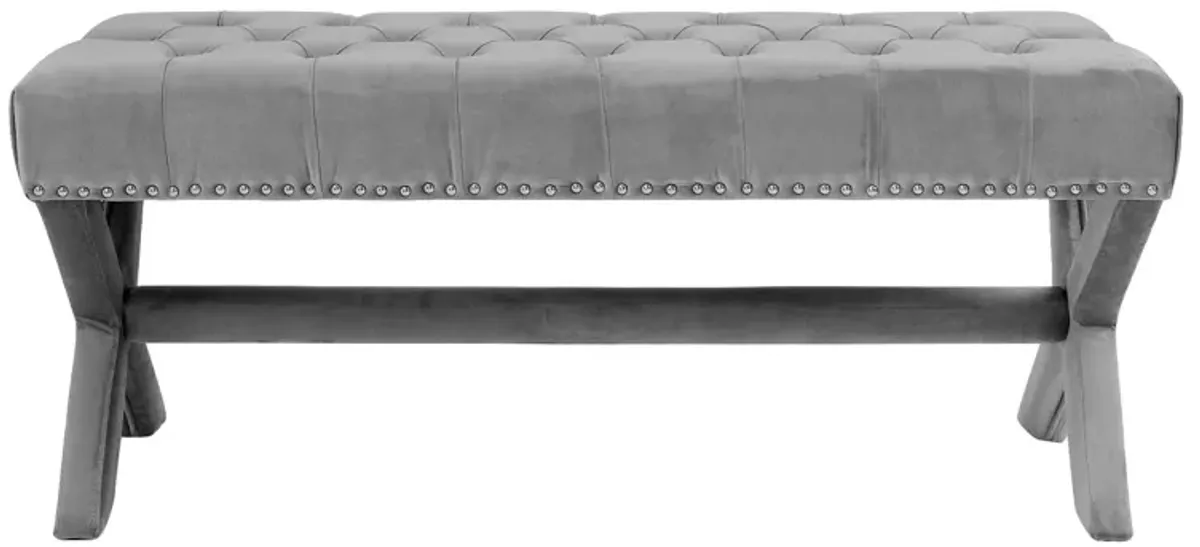 Upholstered Velvet Bench - Gray