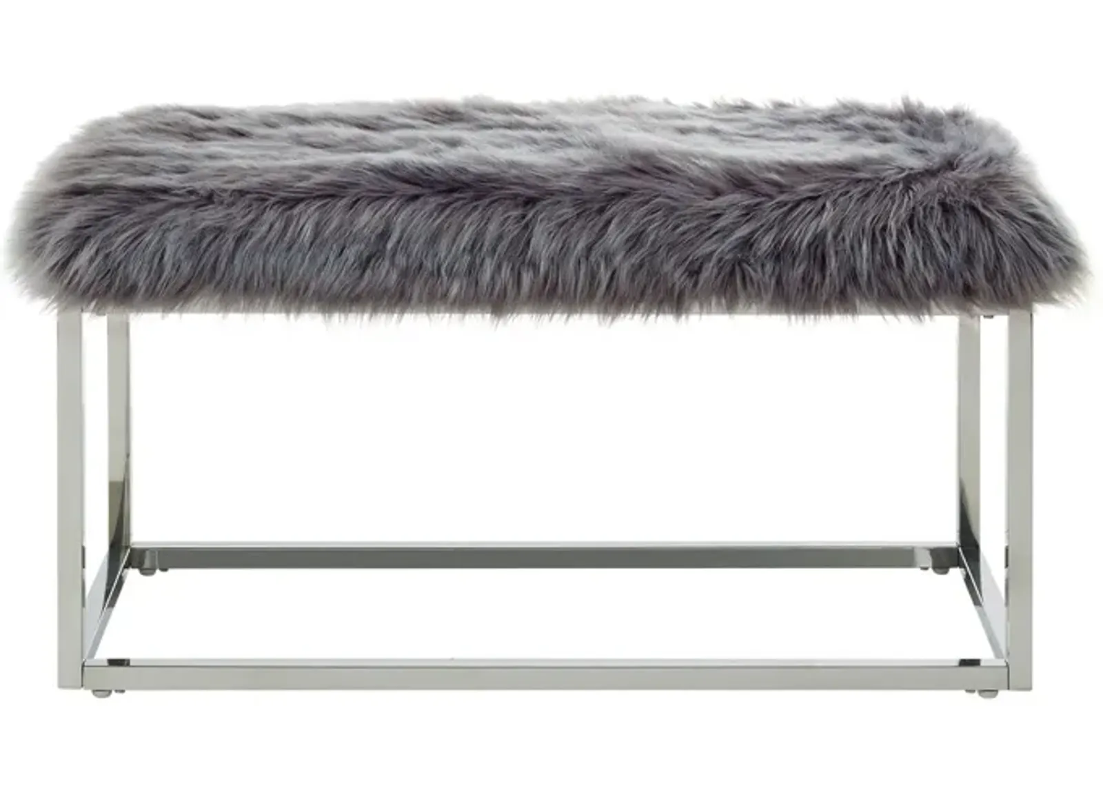 Upholstered Faux Fur Bench - Gray / Silver