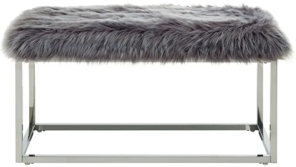 Upholstered Faux Fur Bench - Gray / Silver