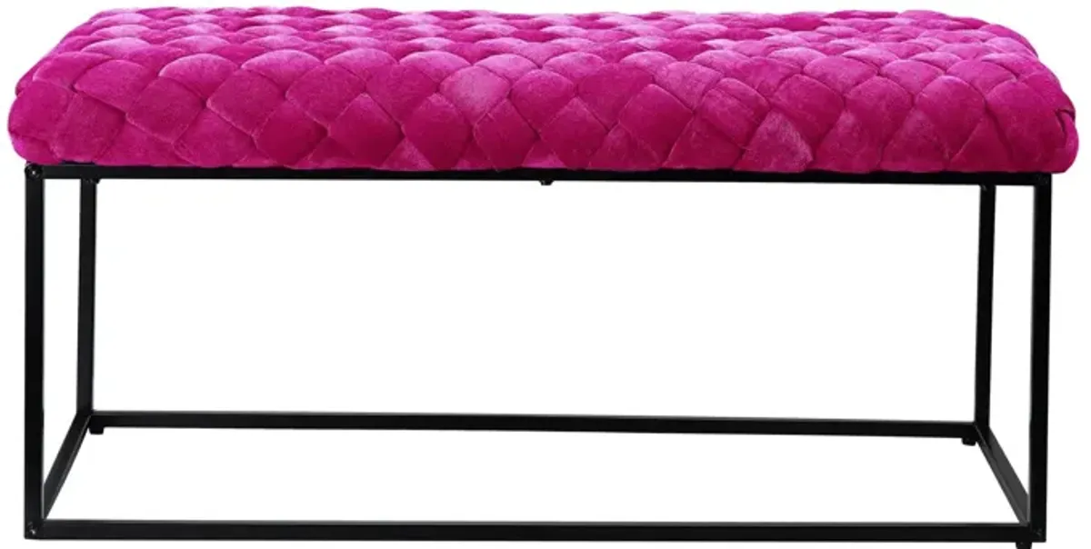 Upholstered Velvet Bench - Fuchsia / Black