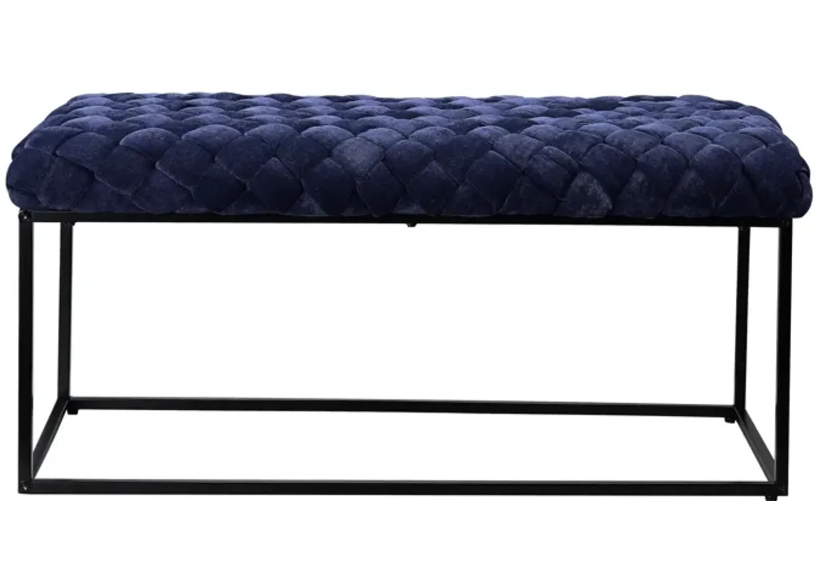 Upholstered Velvet Bench - Navy Blue / Black