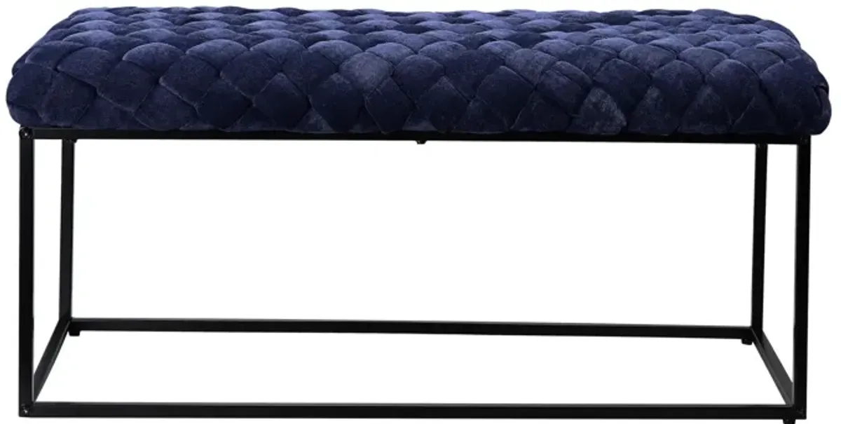 Upholstered Velvet Bench - Navy Blue / Black