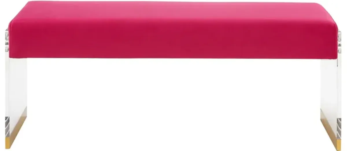 Upholstered Velvet Bench - Fuchsia / Clear