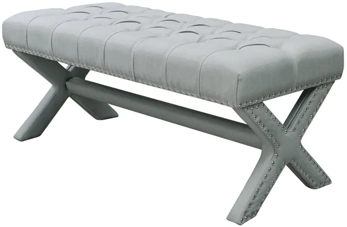Upholstered Linen Bench - Light Gray
