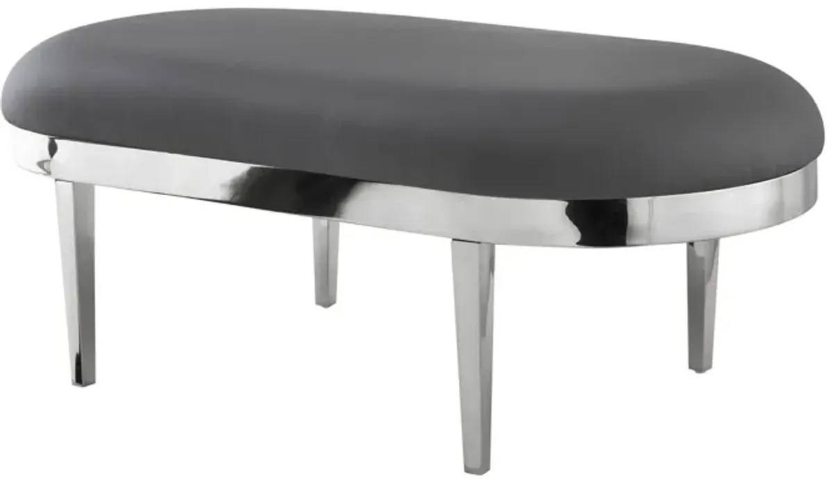 Upholstered Faux Leather Bench - Silver / Gray