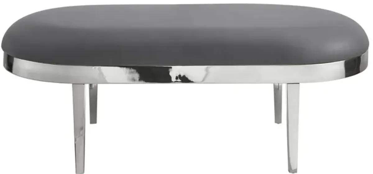 Upholstered Faux Leather Bench - Silver / Gray