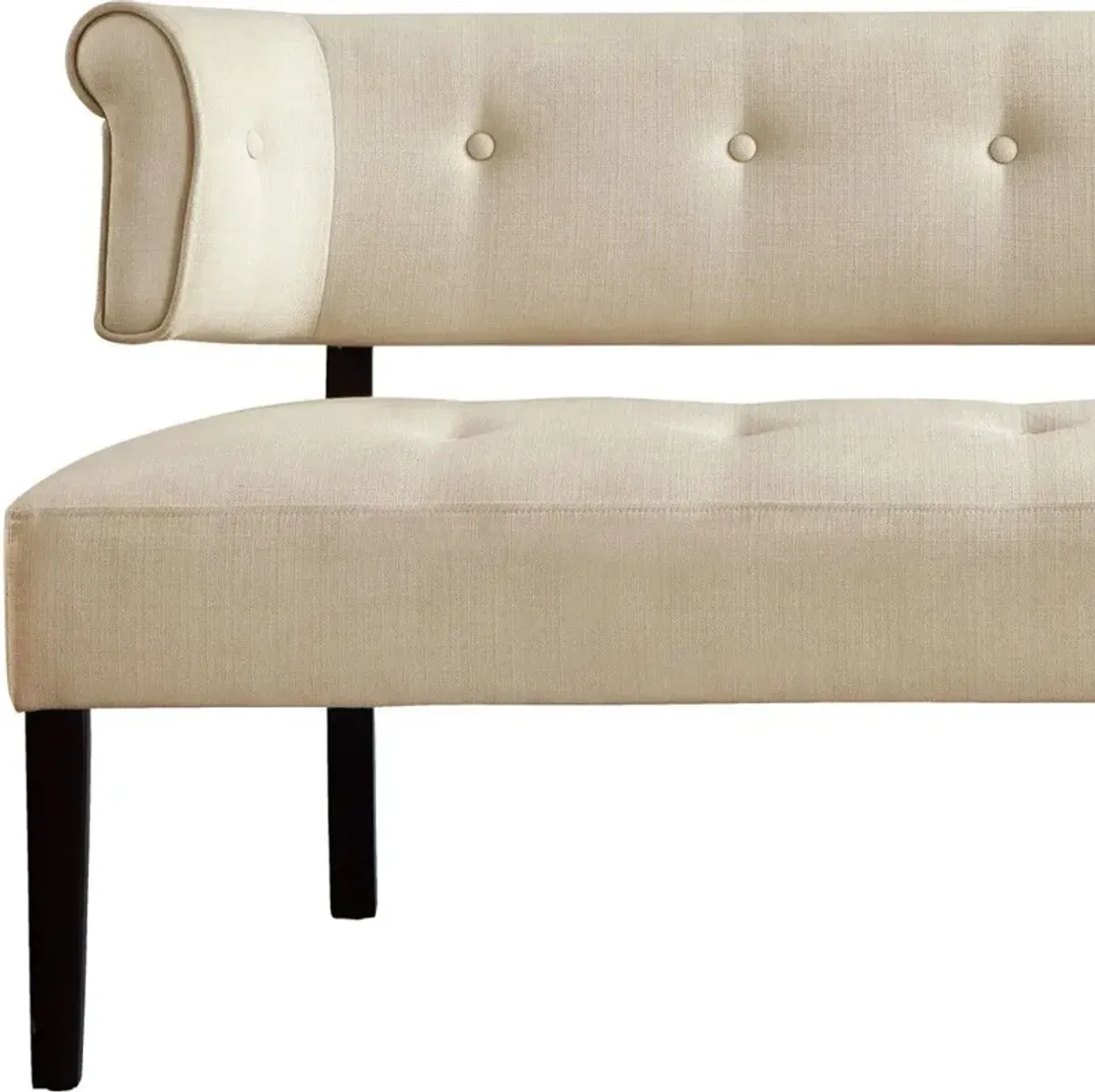 Brown Upholstered Linen Bench - Beige / Dark