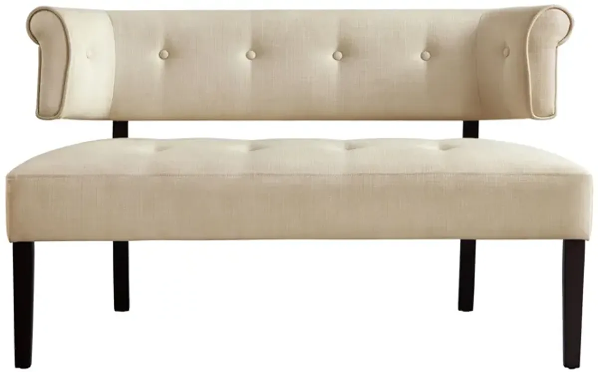 Brown Upholstered Linen Bench - Beige / Dark