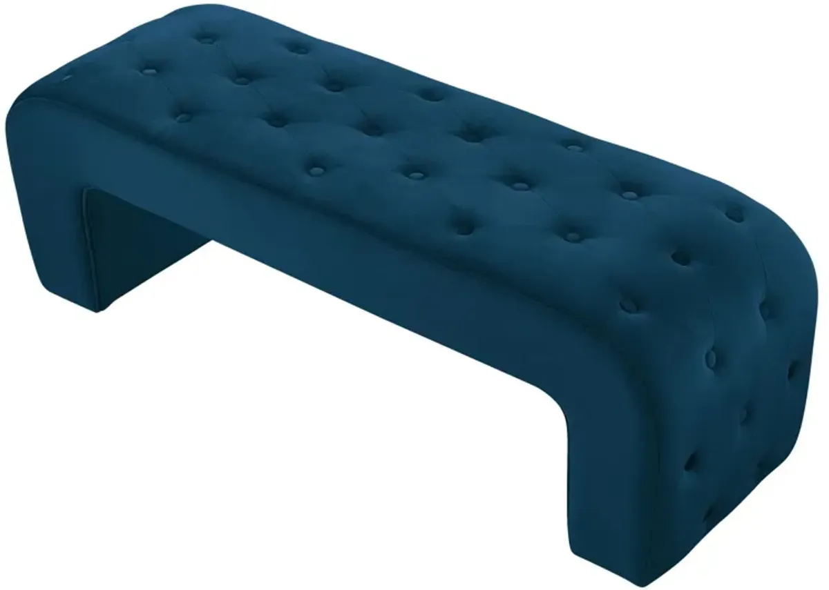 Upholstered Velvet Bench - Navy Blue