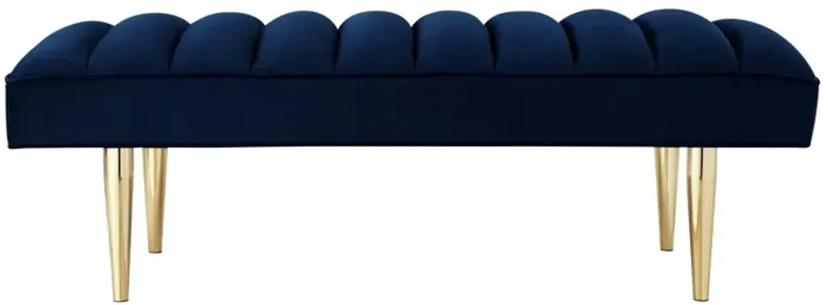 Upholstered Velvet Bench 53" - Navy Blue / Gold