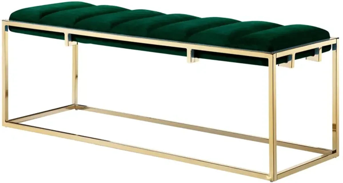 Upholstered Velvet Bench - Gold / Green