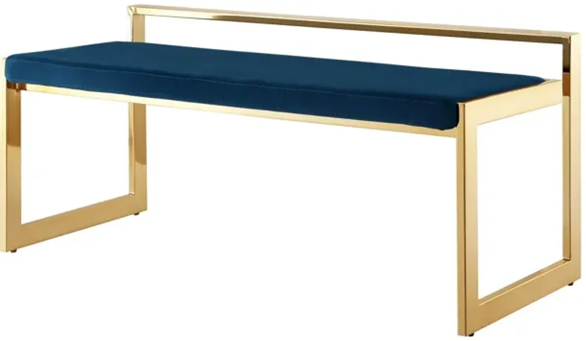Velvet Bench Upholstered - Gold / Navy Blue