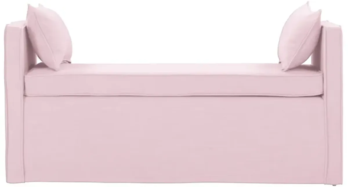 Upholstered Linen Bench - Light Pink / Black