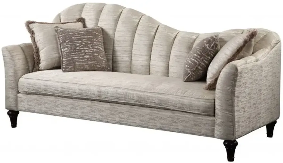 Linen And Black Sofa With Four Toss Pillows - Shimmering Pearl