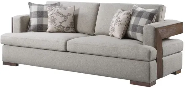 Fabric Linen Sofa And Toss Pillows With Legs - Brown