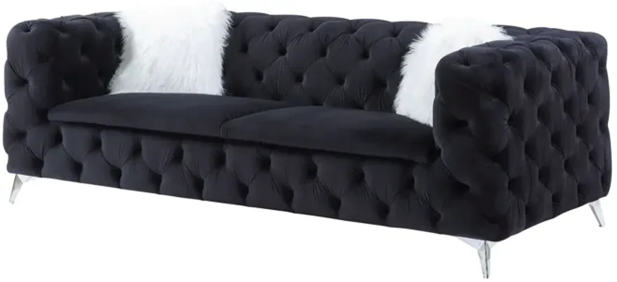 Velvet Sofa And Toss Pillows - Black / Silver