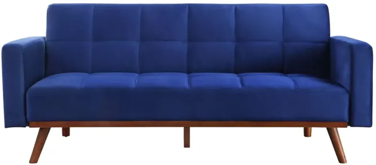 Velvet Sleeper Sofa With Natural Legs - Blue