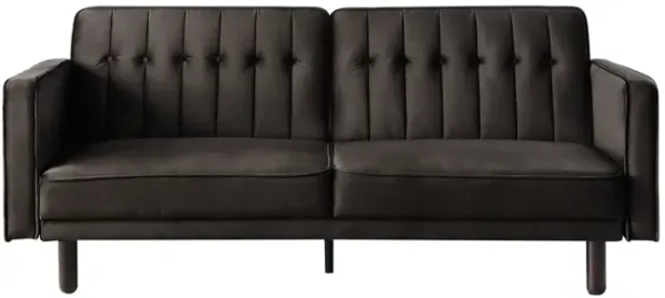 Velvet Sleeper Sofa With Black Legs - Dark Brown